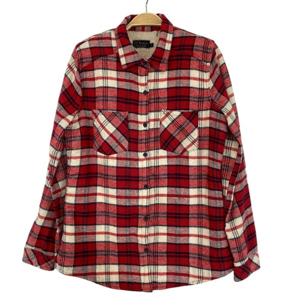 Ci Sono Lumberjack‎ Shacket Shirt Jacket Women L Red Plaid Thick Sherpa Lined